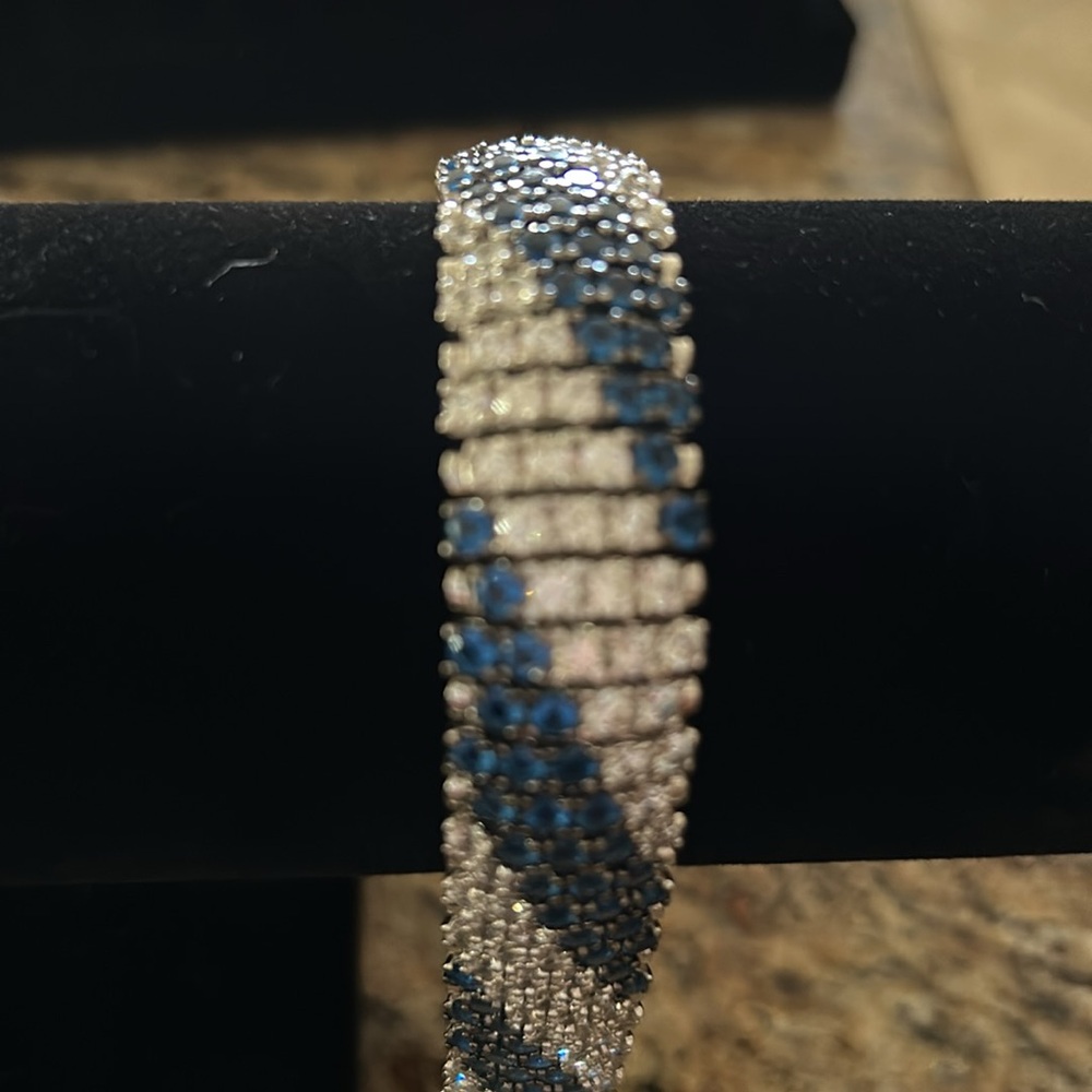 Sterling silver costume Blue and White Beaded Bracelet